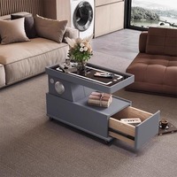 Table d'appoint de canapé en bois intelligente avec lumière LED intégrée, charge sans fil, haut-parleur Bluetooth, rangement moderne de luxe pour salon et hôtel