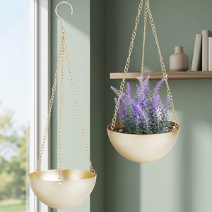 Modern Decorative Brass-Tone Bowl Hanging Planter with Metal Chains - Product Image 4