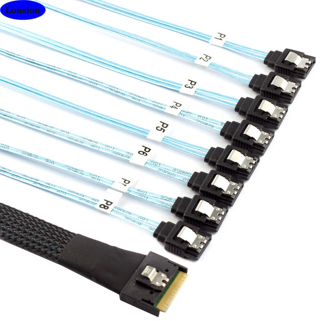 PCI-E Slimline SAS SFF-8654 8I to 8-Port SATA Hard Drive Conversion Cable with Plastic PVC/Nylon Jacket for Computer