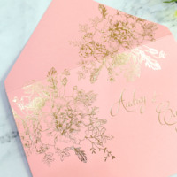Invitación de Boda Personalizada, Tarjeta Rosa Pálido con Estampado Dorado, Tarjeta de Respuesta, Programa, Tarjeta de Agradecimiento, RSVP con Sobre