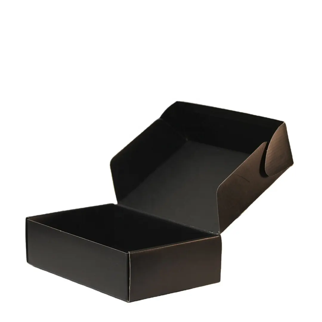 Изготовленный на заказ логотип напечатанный плоский пакет черный упаковочный ящик гофрированный складной крафт почтовый ящик с логотипом золотой фольги