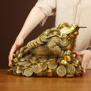 Brass Money Toad Figurine Feng Shui <b>Desk</b> Decor For Home Office Chinese New Year Gift - Product Image 2
