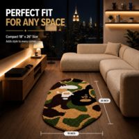 Tapis graphique de style Bape vert, esthétique Y2K, tapis ovale pour le sol, doux, lavable, antidérapant, pour chambre à coucher, dortoir, appartement, salle de jeux