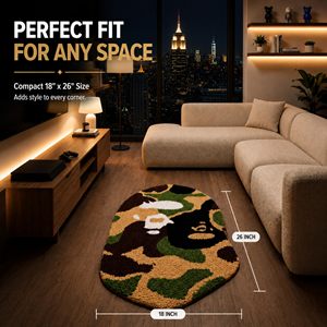 Alfombra Ovalada con Diseño Gráfico Estilo <span class=keywords><strong>Bape</strong></span> Verde, Estética Y2K, Alfombra Suave Lavable Antideslizante para Dormitorio, Residencia Universitaria, Apartamento, Sala de Juegos - Product Image 3
