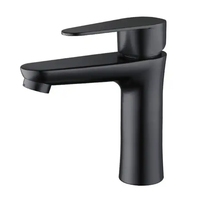 Keran Air Panas Dingin Stainless Steel 304 Matte Black untuk Wastafel Kamar Mandi, Keran Bak Cuci dengan Pegangan, Keran Wastafel Satu Lubang