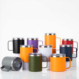 Gobelet à café et à vin en acier inoxydable à double paroi isolé minimaliste avec logo personnalisé, avec poignée et couvercle, capacité de 12 oz - Product Image 1