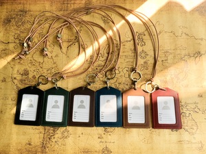 Porte-badge en cuir véritable avec fenêtre transparente et cordon, porte-carte d'identité en cuir Crazy Horse vintage pour le bureau et <span class=keywords><strong>l</strong></span>'école - Product Image 6