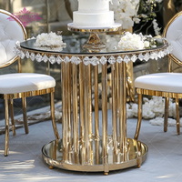 Table de mariage moderne de luxe dorée, miroir en verre, acier inoxydable, durable, non pliable, pour extérieur, hôtel, réception de mariage