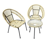 Ensemble table et chaises d'extérieur en rotin PE, style minimaliste moderne, avec structure métallique, résistant aux intempéries, pour jardin et terrasse