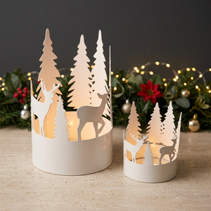 2026 Christmas Home Tabletop Votive Holder Iron Metal Handmade with Tree and Deer Cutwork Design - Product Image 6