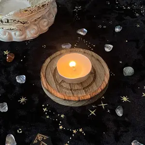 2023 Novo Cinco Estrelas Único Castiçal De Madeira DIY Candle Holder Disco Redondo Decoração Cerimônia Altar Acessórios