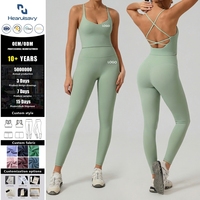 Set Yoga 2 Potong Wanita, Bra Olahraga Kerah Bulat Bentuk Hati Lembut, Tali Spaghetti, Pinggang Tinggi, Menunjang Bentuk Tubuh, Bernapas, Ringan
