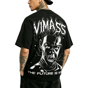 เสื้อยืดลายกราฟิกสีดำล้วน LINGSHANG เย็บตะเข็บไหล่เสริมความแข็งแรง ทรงหลวม สไตล์โกธิคสำหรับ<span class=keywords><strong>ผู้ชาย</strong></span> เสื้อยืดแนวสตรีทแฟชั่น - Product Image 3