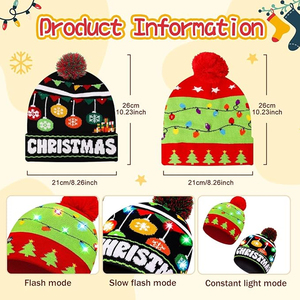 قبعة عيد الميلاد الخفيفة الجملة الكبار الاطفال قبعة عيد الميلاد أدى تضيء الجاكار متماسكة سانتا قبعة - Product Image 2