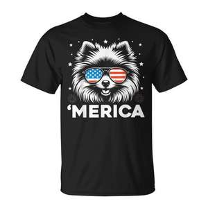 Camiseta con diseño de perro pomerania, bandera patriótica de EE. UU., 4 de julio, manga corta, cuello redondo, unisex, para adultos - Product Image 1