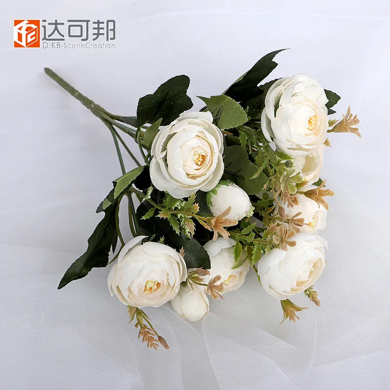Hot Sale Silk Mixed Colors Red White Pink Blue Purple Rose Flower Bouquet Wedding Decorative