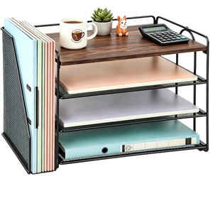 Desktop Shelf Metal <b>File</b> Holder 6 Tier <b>Storage</b> Rack For Office Desk Study Room Organizer With Bookend And Stationery <b>Storage</b> - Product Image 5