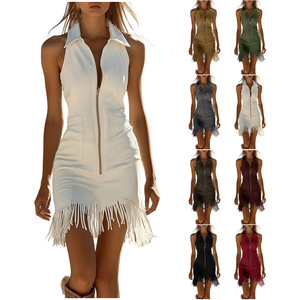 Vestido <span class=keywords><strong>de</strong></span> <span class=keywords><strong>Fiesta</strong></span> Mini <span class=keywords><strong>para</strong></span> Mujer con Flecos, Sin Mangas, Solapa, Ajustado, con Borlas, Sexy, a la Moda, Venta al por Mayor - Product Image 6
