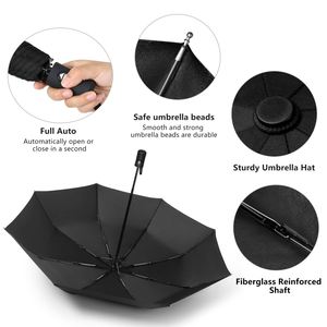 Parapluie pliant automatique trois sections, résistant au vent et à la pluie, avec impression de logo personnalisé, idéal pour la vente en gros et les cadeaux. - Product Image 2