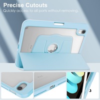 Étui arrière transparent en acrylique rotatif à trois volets en cuir PU pour iPad Mini 6 avec bord en TPU souple et support pour stylet