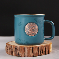 Caneca de cerâmica de 11 oz, suporte de cerâmica durável para logotipo personalizado com copo de aro de ouro, fechadura verde para garrafa