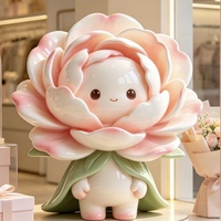 Patung Resin Karakter Bunga Peony Kartun, Patung Boneka Bunga Kawaii untuk Dekorasi Rumah Dalam Ruangan dan Ornamen Lanskap Taman