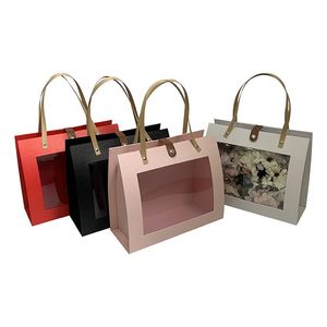 Transparent Pvc <b>Window</b> Design Flower Gift Box Rectangular Box with Leather Handle Gift Packaging Box - Product Image 1