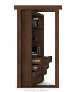 Bibliothèque coulissante moderne en bois avec porte cachée en bois massif - Conception de porte secrète pour un usage en appartement - Product Image 5