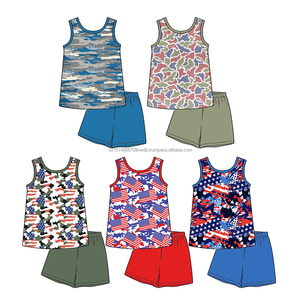 Preventa al por mayor: Conjuntos de verano para niños con estampado de camuflaje, MOQ 5, para hermanos pequeños, ropa nueva de seda de leche, precio de fábrica. - Product Image 5