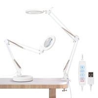 Wholesale 3 Modes 10 Brightness Levels Adjustable Long Arm 2-in-1 LED Desk Lamp with Magnifier Lens USB Dimmable Aluminum Alloy