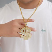Collier pendentif dollar américain entièrement serti de diamants pour hommes, style hip-hop, chaîne en alliage pour rappeurs, accessoires de costume d'Halloween