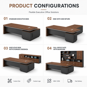 Conjunto de Silla y <span class=keywords><strong>Escritorio</strong></span> Ejecutivo Moderno y Sencillo, Extensible, Duradero, con Panel de Madera, Estilo de Almacenamiento, <span class=keywords><strong>Escritorio</strong></span> para Jefe, Presidente o Gerente - Product Image 2