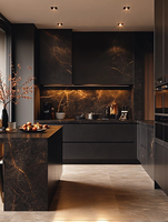 Meuble de cuisine modulaire européen moderne avec structure en MDF, glissières de tiroir automatiques et charnières, panneau de porte en mélamine, îlot de rangement