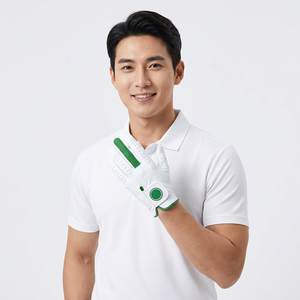 White Genuine Leather Golf <b>Glove</b> with Green Accents Right <b>Hand</b> Non-Slip Breathable <b>Moisture</b> Wicking Hook And Loop Closure Unisex - Product Image 4