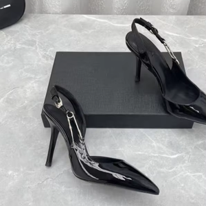 Sandales de luxe pour femmes à talons aiguilles, en cuir véritable, à bout pointu, avec boucle, rehaussantes, sexy, de marque - Product Image 4