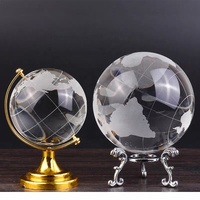 Globe terrestre en verre transparent artisanal avec base en métal doré ou argenté, ornement décoratif de bureau, boule de cristal, cadeau