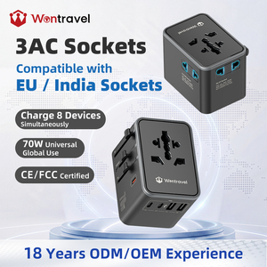 Adaptador de Viaje Universal Wontravel de 70W con 3 Tomas de Corriente Alterna y 3 Puertos USB para Uso Global - Product Image 1
