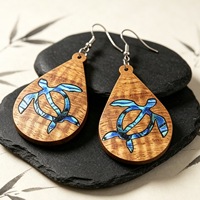 Boucles d'oreilles pendantes en bois en forme de goutte d'eau, motif tortue de mer, coquille d'ormeau, animaux marins, pour femmes, idéales pour les vacances à la plage hawaïenne