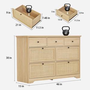 Boho legno naturale Rattan 4 pezzo set camera da letto con cassetti di stoccaggio comò e comodino per mobili moderni rustici per la casa - Product Image 5