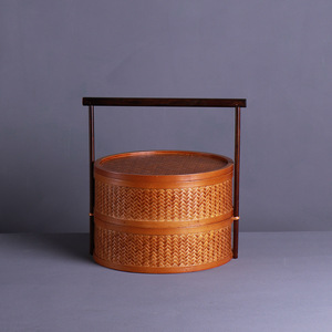 <b>Bamboo</b> Woven Storage Basket Double Layer Circular Hexagonal For Living Room Neatening - Product Image 2