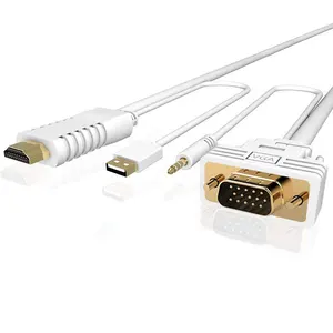 全新设计的白色高清多媒体到VGA电缆，高质量1920x1080 @ 60hz VGA