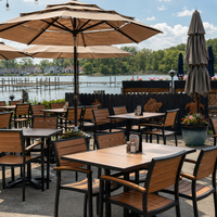 Ensemble de mobilier commercial pour restaurant, empilable, en bois naturel, plastique, bois, aluminium, durable, résistant aux intempéries, tables et chaises en bois