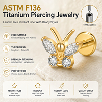 JiaXin ASTM F136 G23 Titanio Push Pin Sin Rosca para Labret, Labio, Hélix, Concha, Cartílago, con Incrustación de Corazón de Circonita Cúbica, Joyería para Piercing 16G