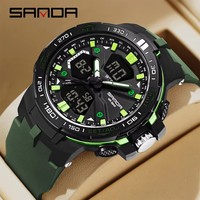 Montre à quartz pour homme SANDA 3333, sport de luxe, avec aiguilles lumineuses, alarme, chronographe, affichage LED, résistance à l'eau 5 BAR et bracelet en résine