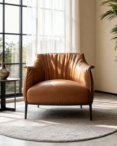 Canapé individuel en cuir véritable minimaliste moderne, fauteuil confortable pour salon, meubles de maison, fauteuil de détente, fauteuil d'appoint - Product Image 5