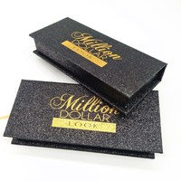 Boîtes à cils rigides à fermeture magnétique dorées brillantes et gaufrées, étuis noirs pour cils, boîtes à cils scintillantes, emballages à cils vides avec paillettes