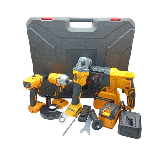 Hot Sale 4 in 1 Tool Set 20V Brushless Li-ion Battery Cordless Drill Hammer Wrench Household Electric Power Tool 4pcs