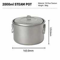 Marmite de camping ultralégère en titane de 1500 ml avec grille de cuisson vapeur, ustensile de cuisson portable pour la randonnée, le trekking et le camping