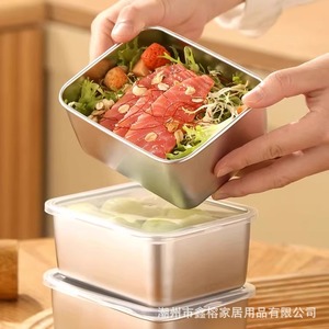 Stainless Steel Food <b>Storage</b> <b>Container</b> Rectangle With Plastic Lid For Lunch And Salad <b>Storage</b> - Product Image 1