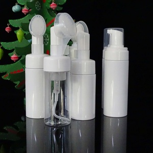 Cosmetic Facial Wash Cleanser 50ml 100ml 150ml Clear White Pet Foam <b>Pump</b> <b>Bottle</b> With Silicone Brush - Product Image 1